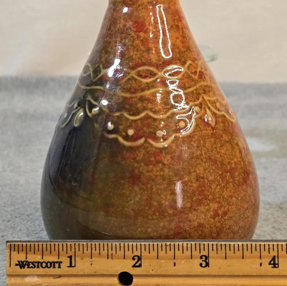 Artisan‎ Handmade Small Ceramic Crackle Glaze Bud Vase Scalloped Detail